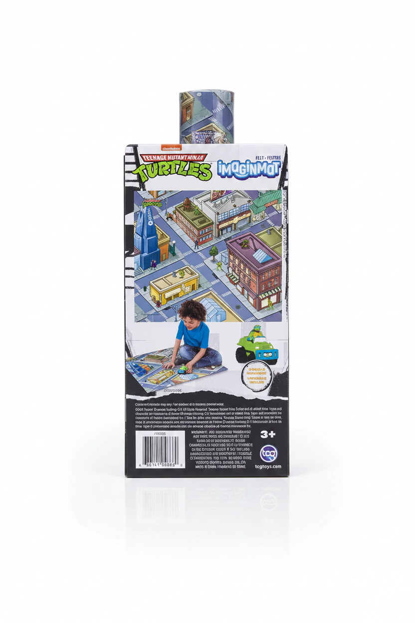 TMNT ImaginMat Set - Back of Box showing Play Mat Scene - 