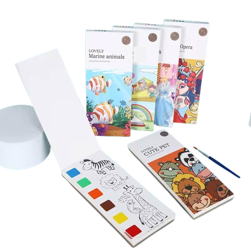 Watercolor notepad with marine animals, cute pet, and princess illustrations.