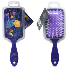 Two Disney-themed hairbrushes with packaging on a white background