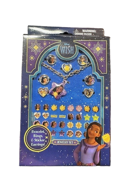 Disney jewelry set packaging on a wooden surface
