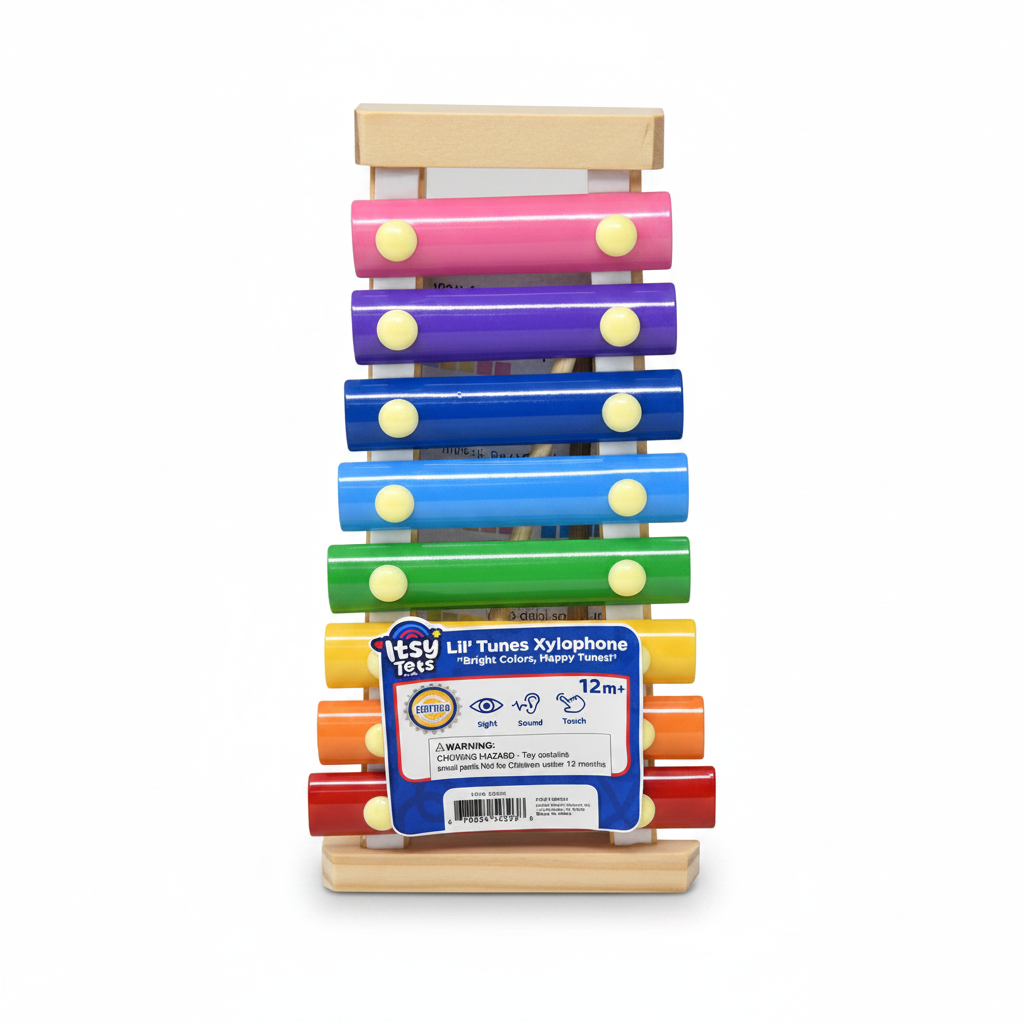 Itsy Tots Lil' Tunes Xylophone studio product shot on white background showing rainbow keys