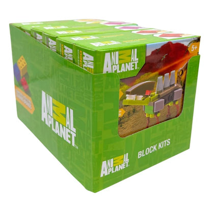 Box of Animal Planet block kits with a clear window showing toy pieces.