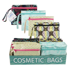 Assorted Zippered Cosmetic Bags – 4 Stylish Prints for Travel & Everyday Use - Lion Wholesale
