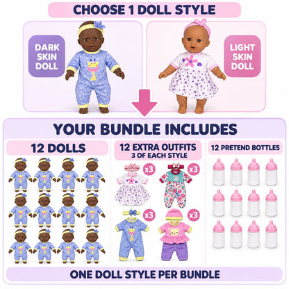 Baby Doll Bundle: Includes Doll, Outfit and Pretend Baby Bottle - Lion Wholesale