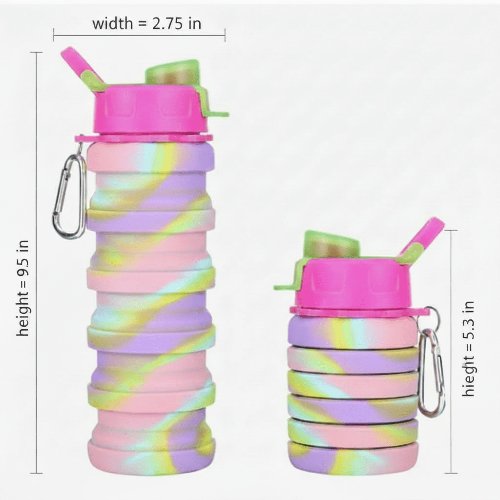 Collapsible Silicone Water Bottle 17oz | BPA - Free | Shoebox & Bulk Gift Ready | Multicolor - Lion Wholesale
