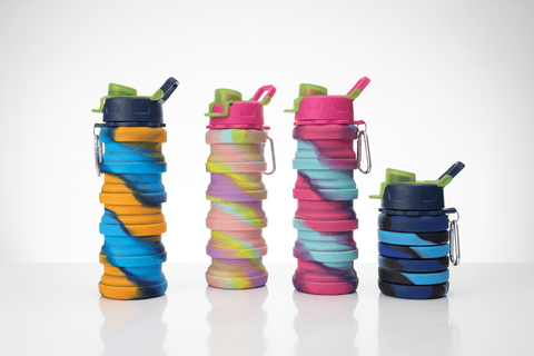Collapsible Silicone Water Bottle 17oz | BPA - Free | Shoebox & Bulk Gift Ready | Multicolor - Lion Wholesale