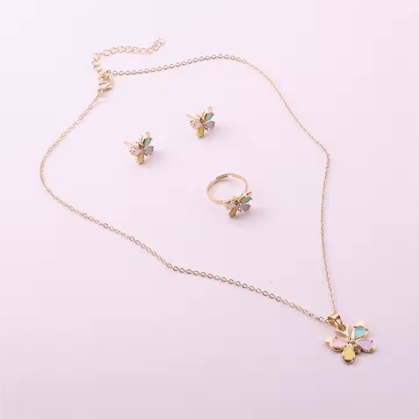 Colorful Butterfly Jewelry Set – Ring, Necklace & Earrings - Lion Wholesale