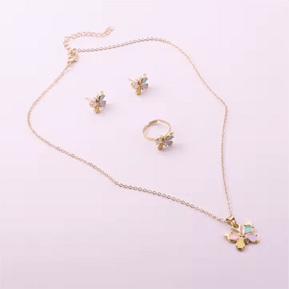 Colorful Butterfly Jewelry Set – Ring, Necklace & Earrings - Lion Wholesale
