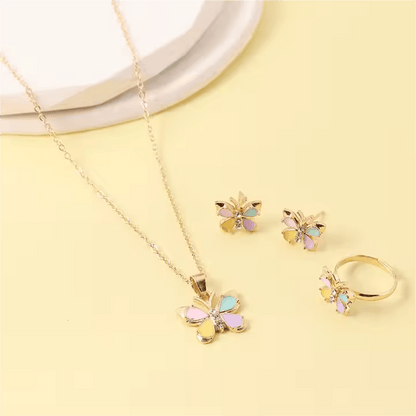 Colorful Butterfly Jewelry Set – Ring, Necklace & Earrings - Lion Wholesale