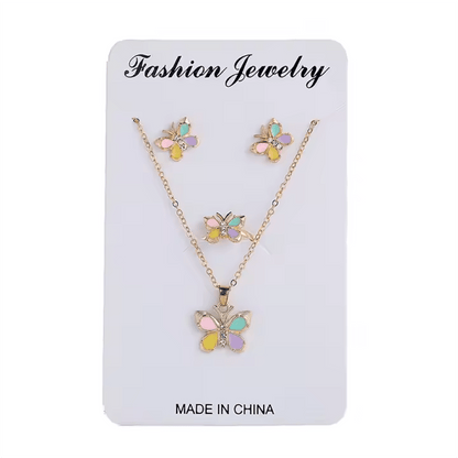Colorful Butterfly Jewelry Set – Ring, Necklace & Earrings - Lion Wholesale