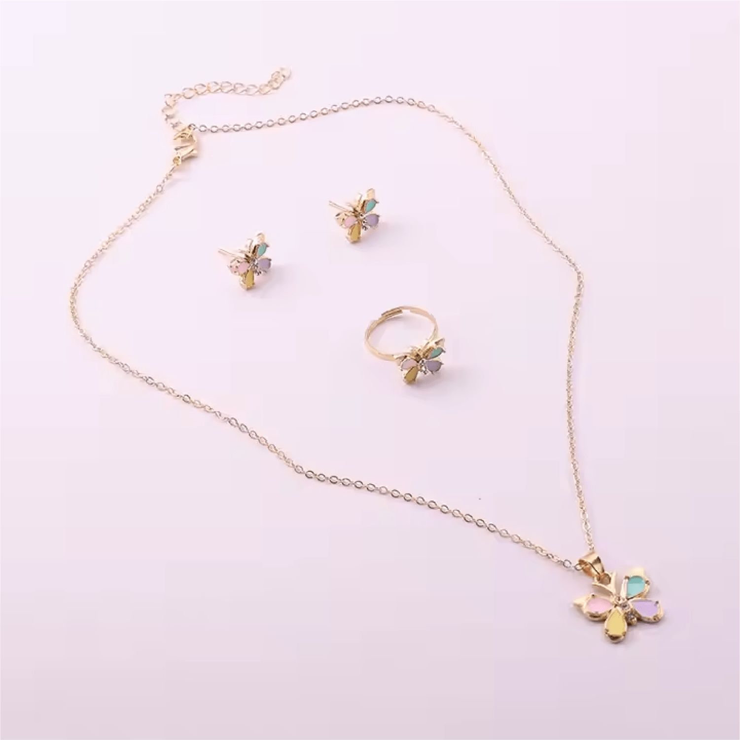Colorful Butterfly Jewelry Set – Ring, Necklace & Earrings - Lion Wholesale