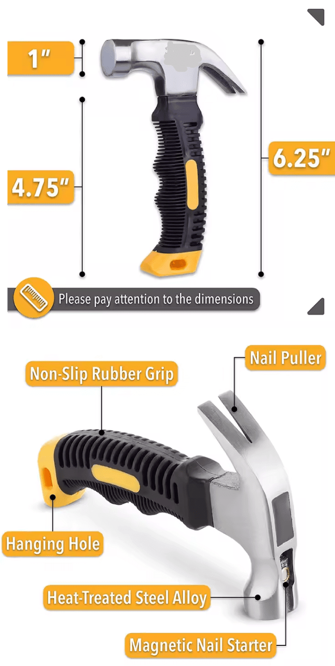 Compact Claw Hammer - Shorty Hammer – 6.25” - Lion Wholesale