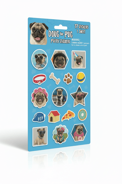 Doug the Pug Puffy Sticker Sheet – 17 Raised Stickers - Lion Wholesale