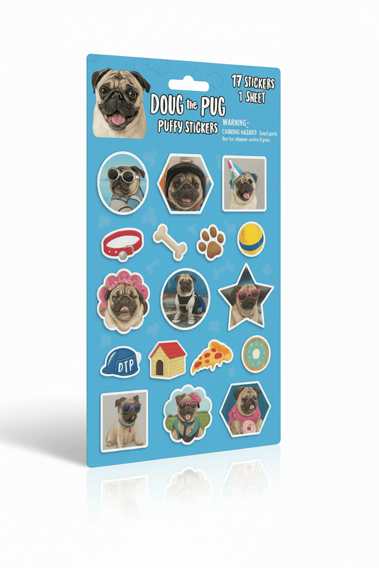 Doug the Pug Puffy Sticker Sheet – 17 Raised Stickers - Lion Wholesale
