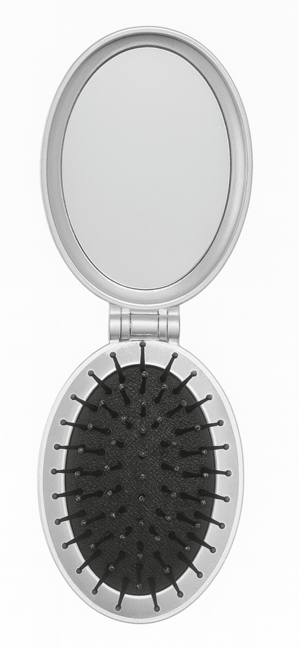 Foldable Oval Hair Brush with Mirror – 4" Compact Travel Size |Individual & 10 Pack - Lion Wholesale