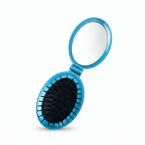 Foldable Oval Hair Brush with Mirror – 4" Compact Travel Size |Individual & 10 Pack - Lion Wholesale