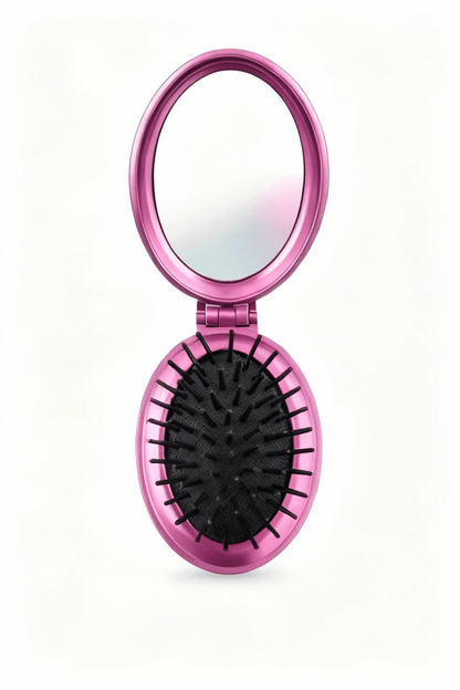 Foldable Oval Hair Brush with Mirror – 4" Compact Travel Size |Individual & 10 Pack - Lion Wholesale