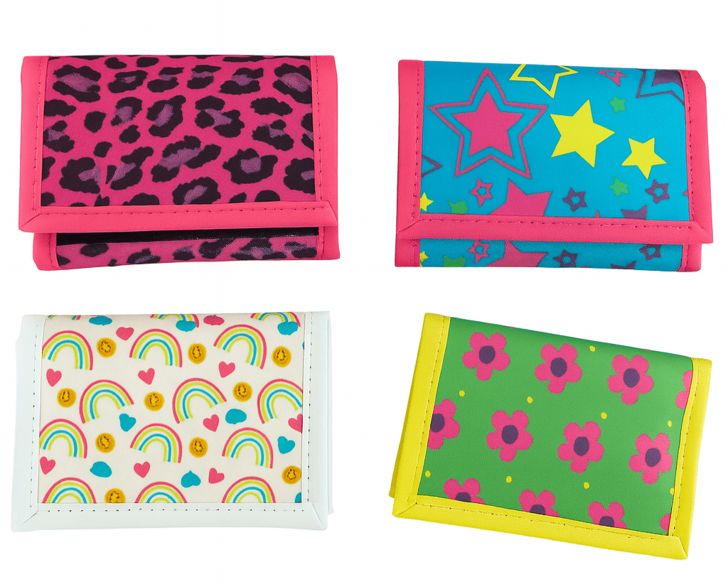 Girls Colorful Velcro Wallet – Fun Prints | Rainbows, Stars & More | Ages 3+ - Lion Wholesale