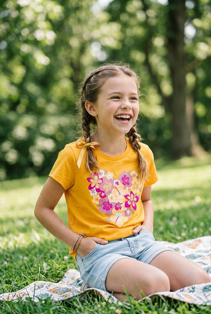 Girls' Graphic T-Shirt | Marigold | Size 7-12 - Lion Wholesale