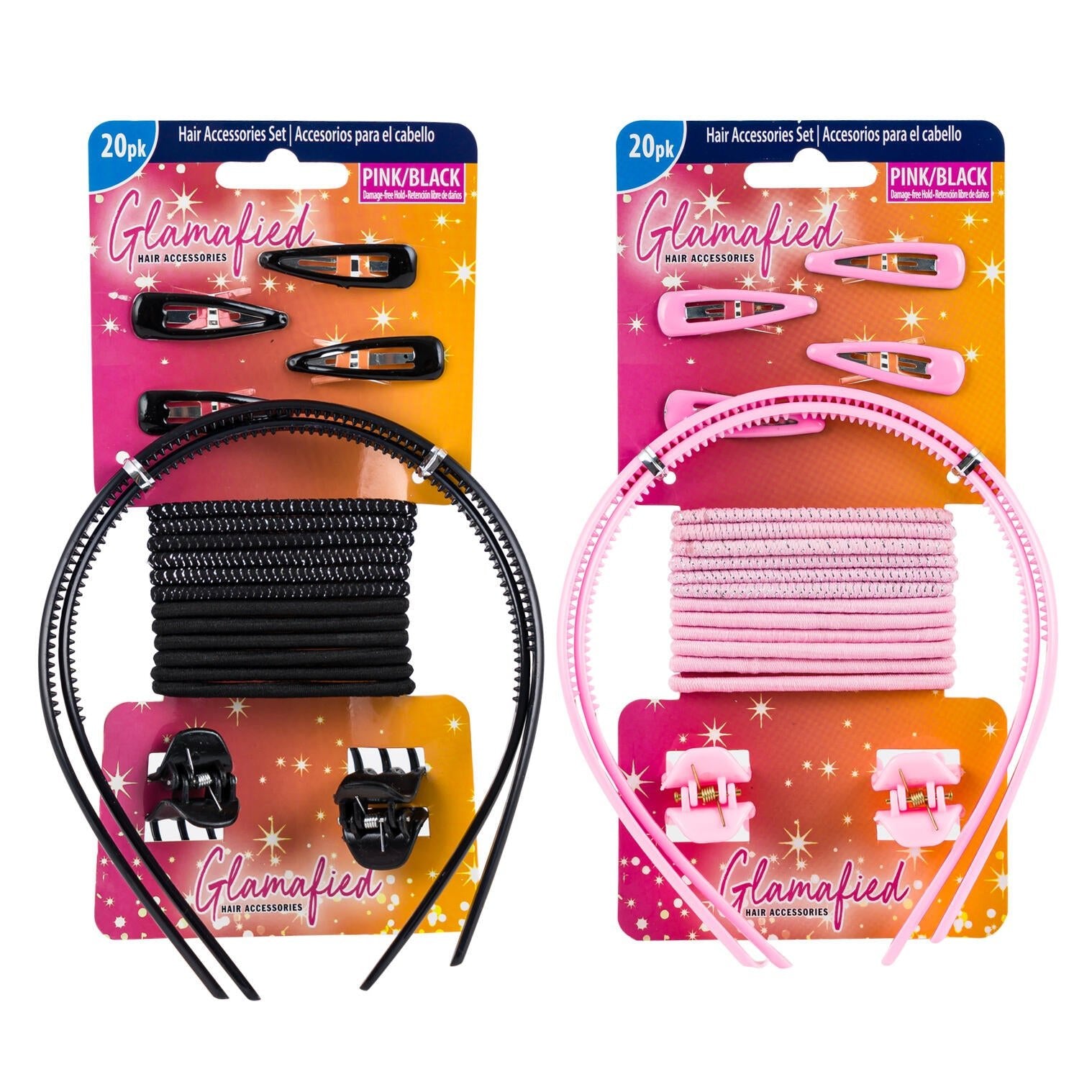 Glamafied Hair Accessories Set – 20 Piece - 2 Pack,2 Asst. Colors - Lion Wholesale