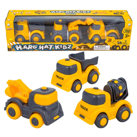 Hard Hat Kidz Construction Trucks (3 - Pack) Toy Vehicles, No Batteries, Ages 3+ - Lion Wholesale