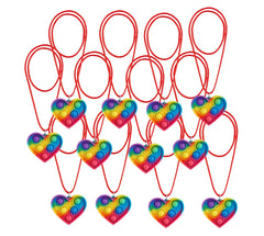 Rainbow Heart Pop Fidget Necklace – 12 Pack Silicone Pendant