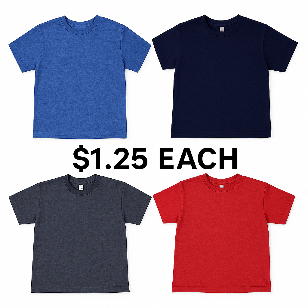 Kids T-Shirts – Limited Opportunity Buy – Ass't Colors – $1.25 Each - Lion Wholesale