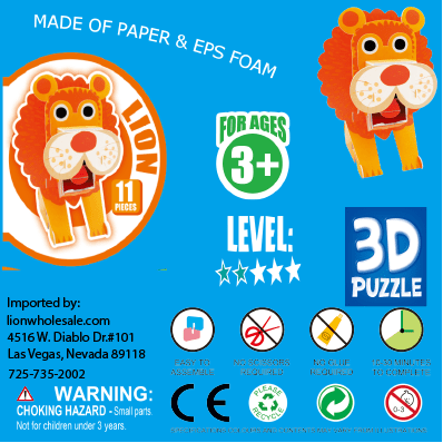 Lion 3D Puzzle |Fits Perfectly In the Bottom of a Box! - Lion Wholesale