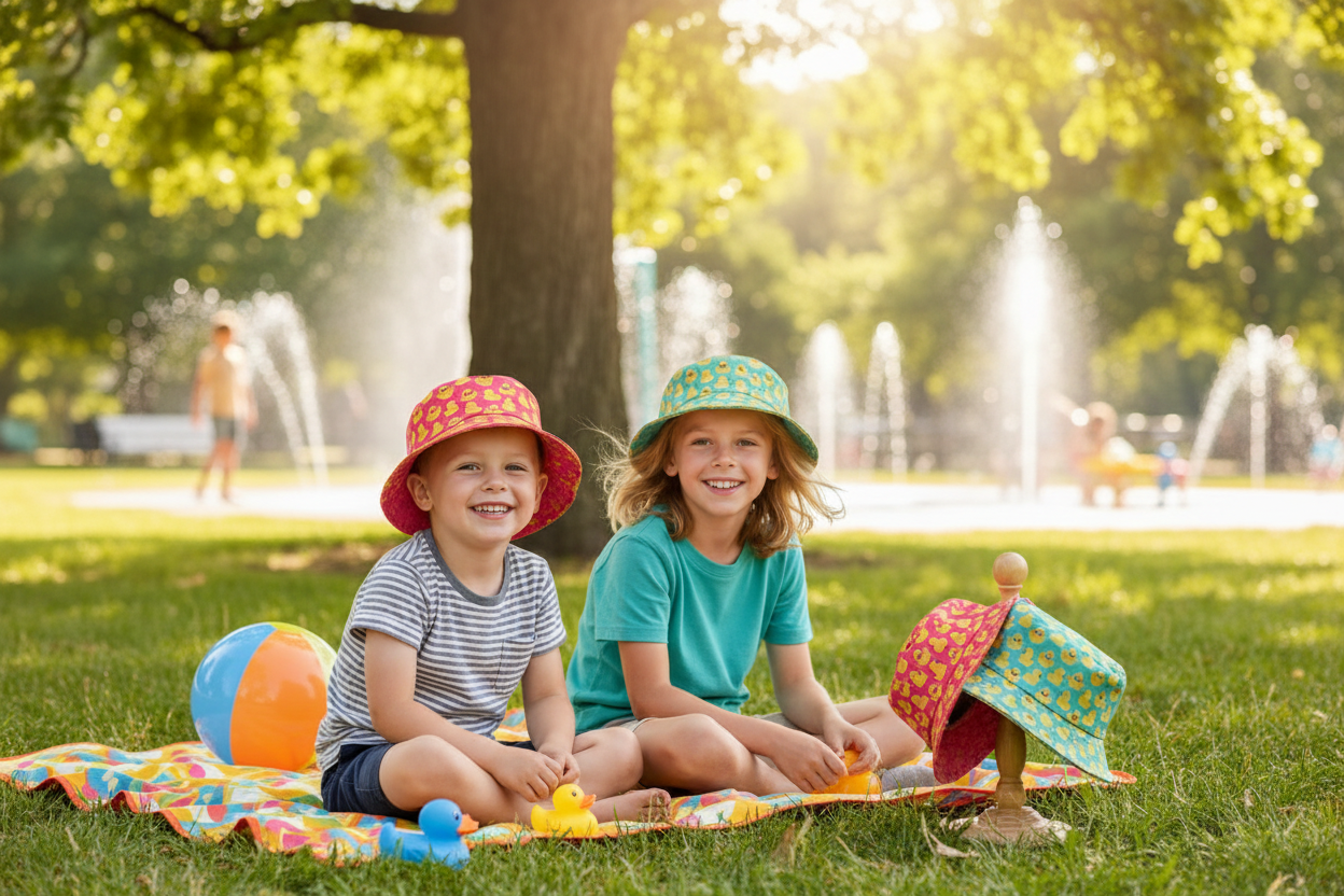 Lucky Ducky Pink & Green Polyester Bucket Hats - Lion Wholesale