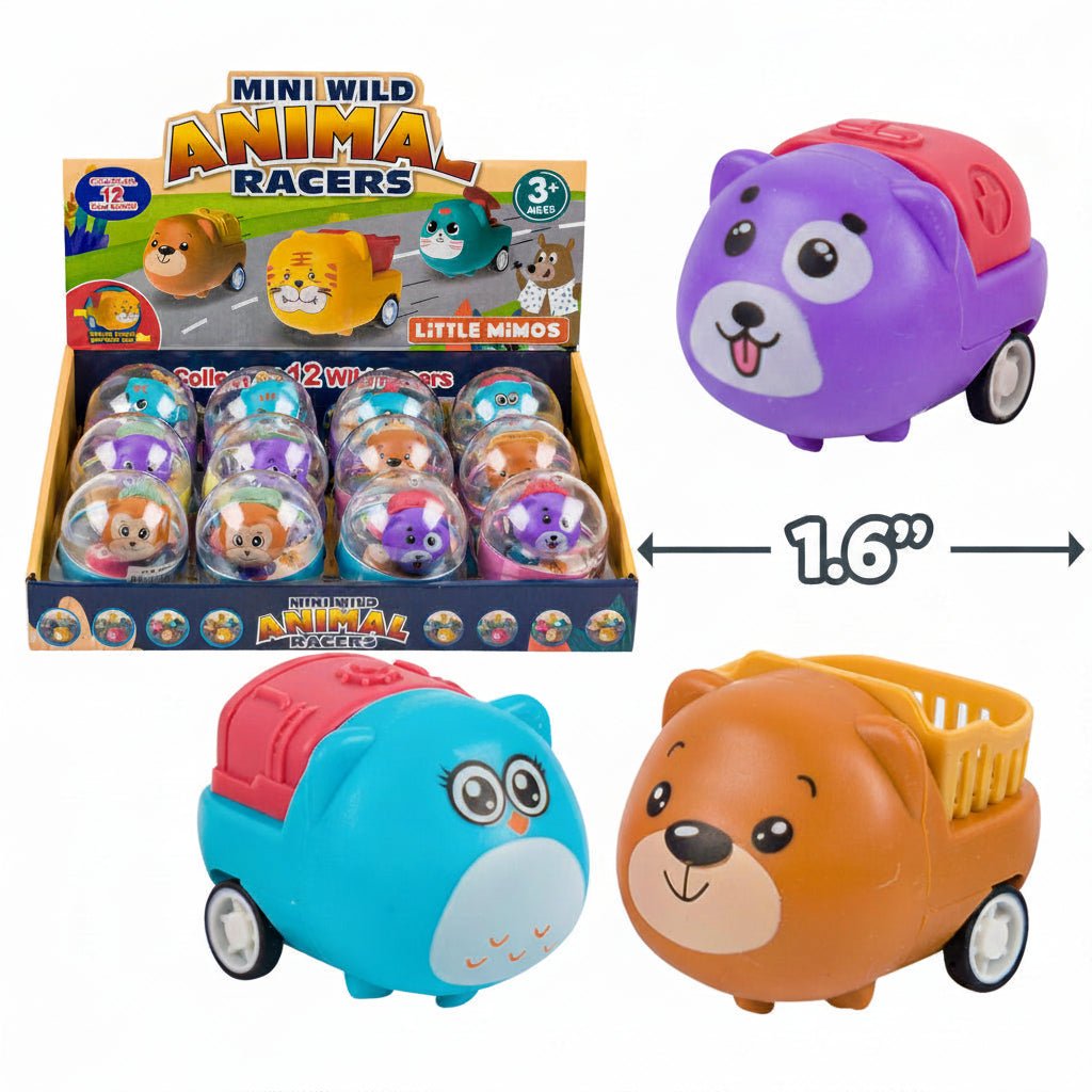 Mini Animal Cars - Little Mimos– 1.6" Rolling Vehicles (Asst'd) - Lion Wholesale