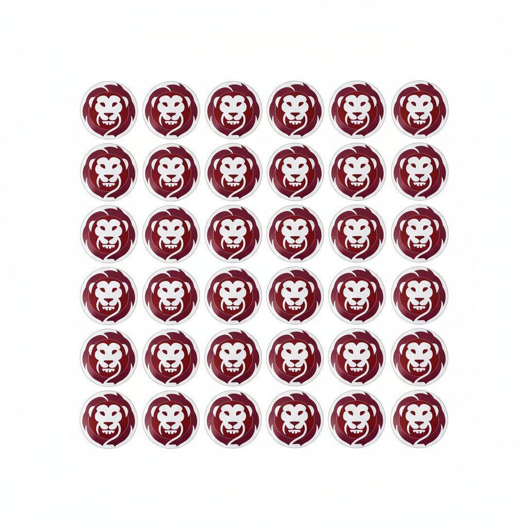 36 compressed towels arranged in a grid on a white background