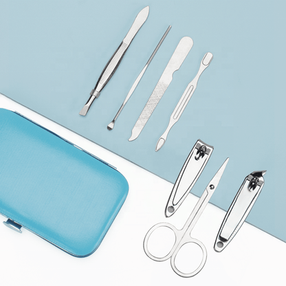 Nail Care Manicure Set 7Pc Stainless Steel Mani-Pedi Set| Sold Individually in Assorted Colors - Lion Wholesale