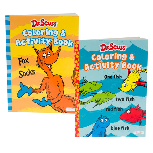 New Arrival |Dr. Seuss Coloring and Activity Book Set – Fox in Socks & One Fish Two Fish ($1.19 each) - Lion Wholesale