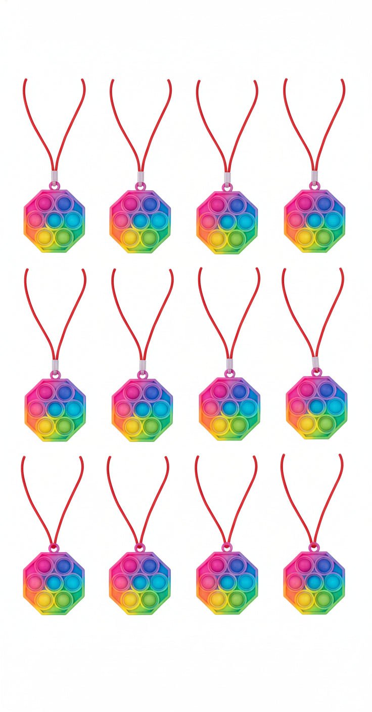 Octagon Pop Fidget Necklace – 12 - Pack | Assorted Colors or Tie - Dye Multicolor - Lion Wholesale