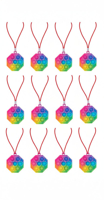 Octagon Pop Fidget Necklace – 12 - Pack | Assorted Colors or Tie - Dye Multicolor - Lion Wholesale