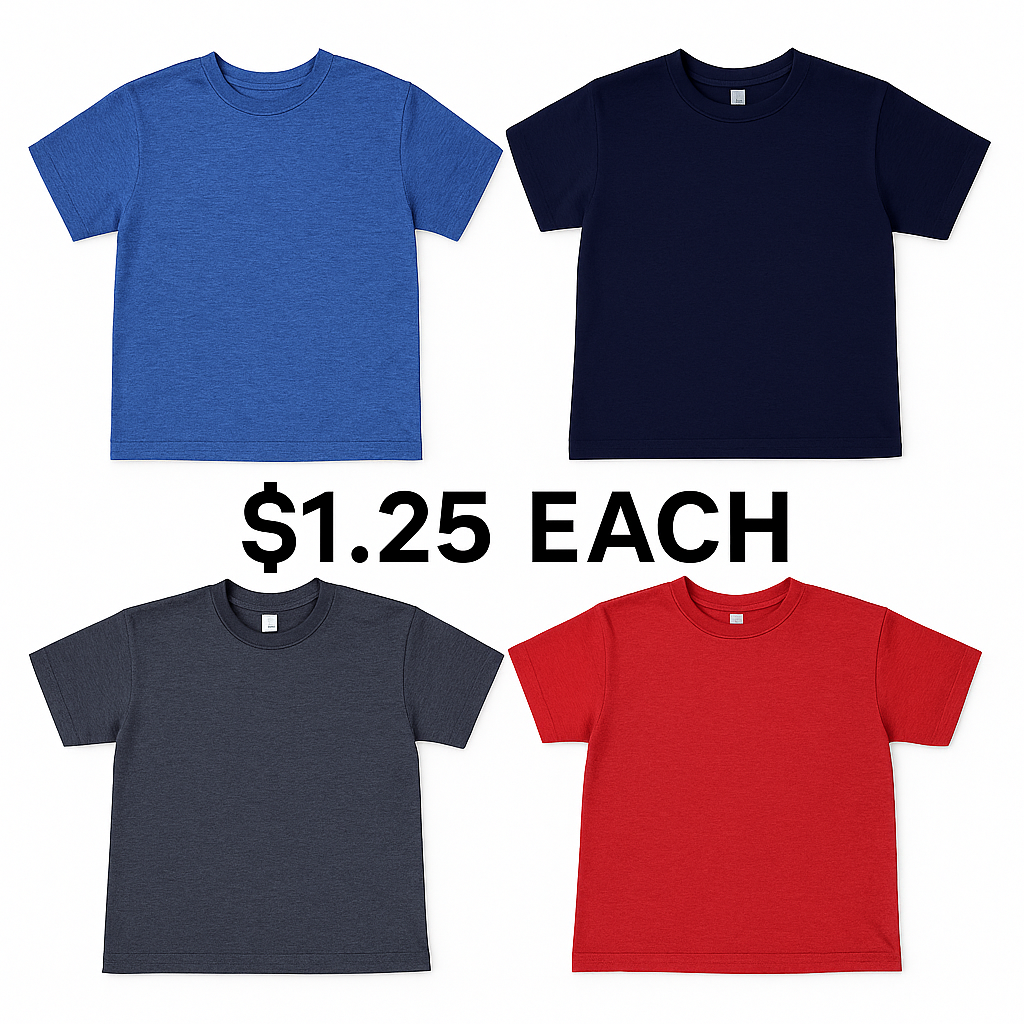 Kids T-Shirts – Limited Opportunity Buy – Assorted Colors – $1.25 Each