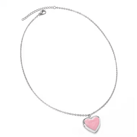 Pink Heart Locket Necklace with Chain - super cute! - Lion Wholesale