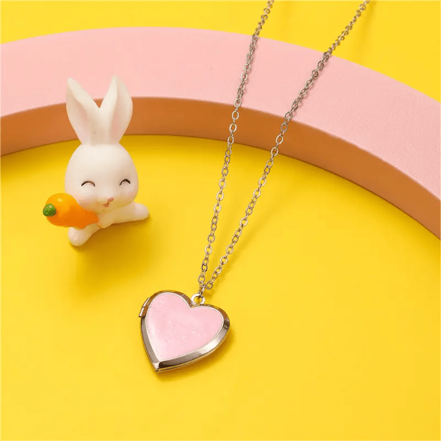 Pink Heart Locket Necklace with Chain - super cute! - Lion Wholesale