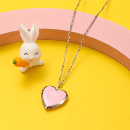 Pink Heart Locket Necklace with Chain - super cute! - Lion Wholesale