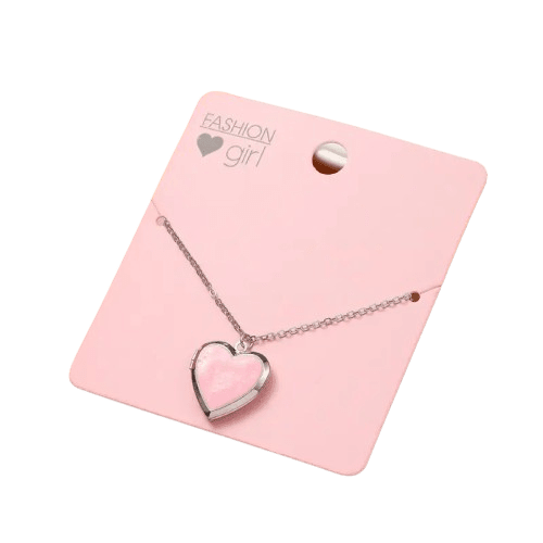 Pink Heart Locket Necklace with Chain - super cute! - Lion Wholesale