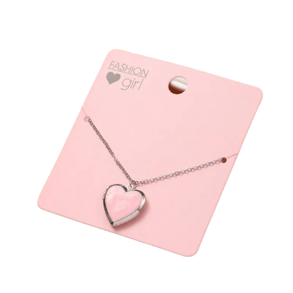 Pink Heart Locket Necklace with Chain - super cute! - Lion Wholesale