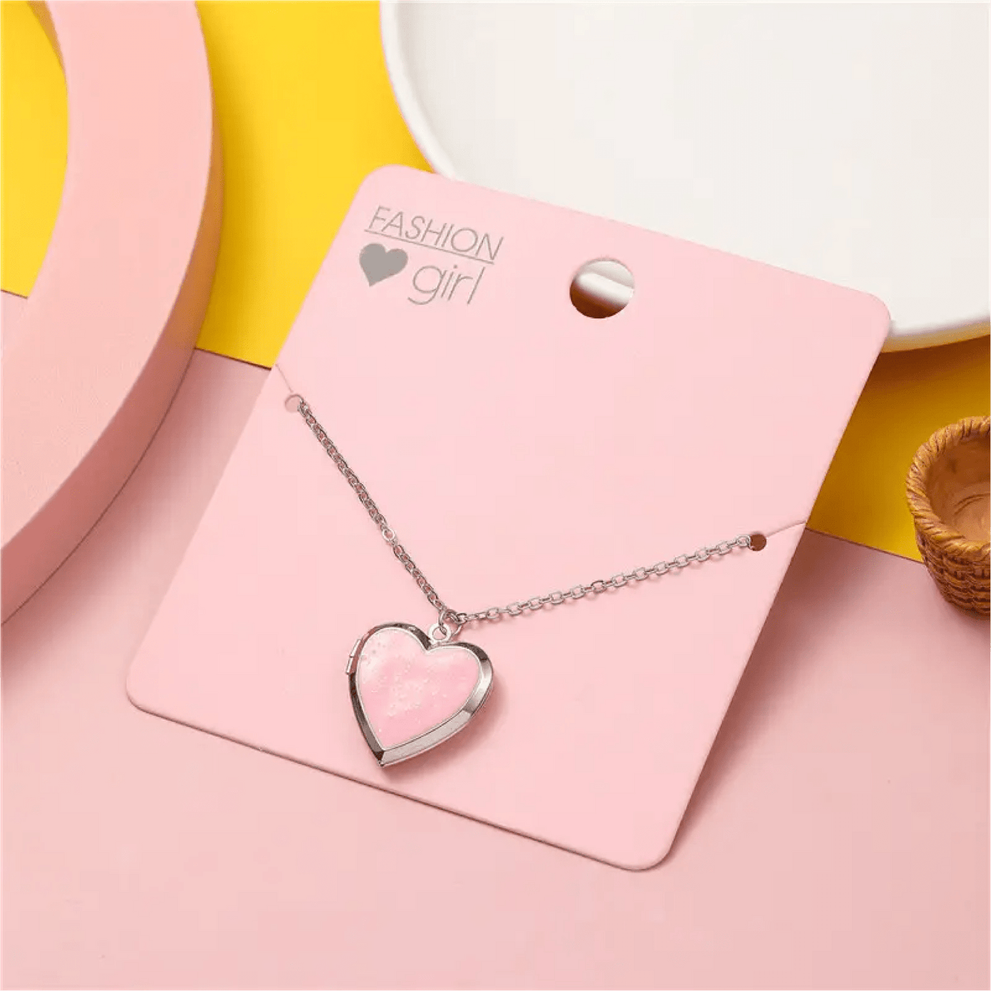 Pink Heart Locket Necklace with Chain - super cute! - Lion Wholesale
