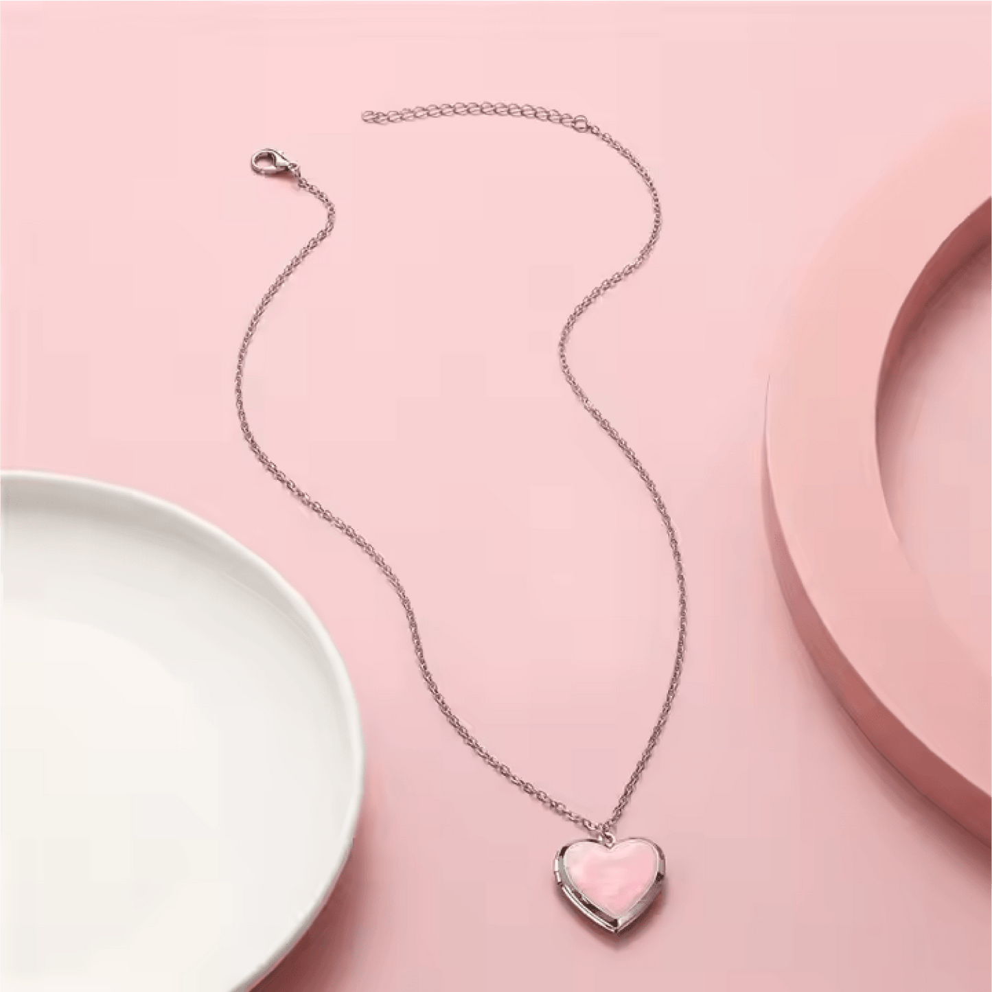 Pink Heart Locket Necklace with Chain - super cute! - Lion Wholesale