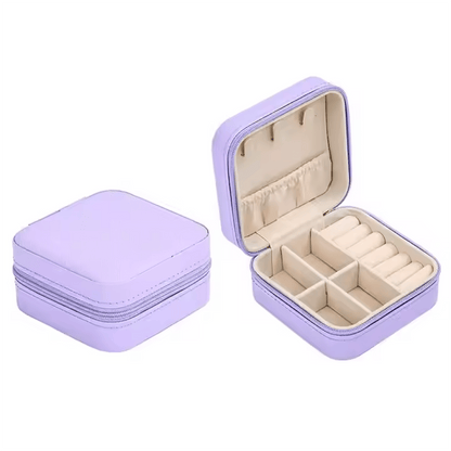 Portable Jewelry Box with Zipper - 3 - 3/4 x 3 - 3/4 x 1 - 7/8 PU Leather - Lion Wholesale