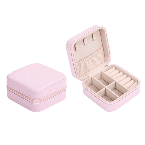 Portable Jewelry Box with Zipper - 3 - 3/4 x 3 - 3/4 x 1 - 7/8 PU Leather - Lion Wholesale