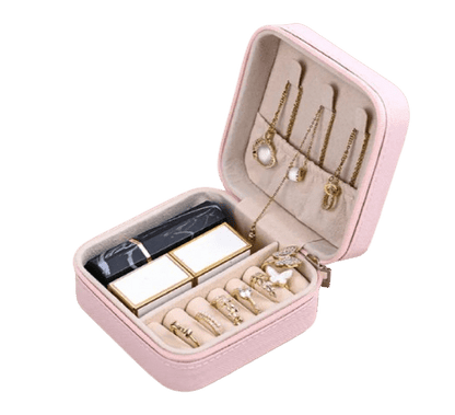 Portable Jewelry Box with Zipper - 3 - 3/4 x 3 - 3/4 x 1 - 7/8 PU Leather - Lion Wholesale