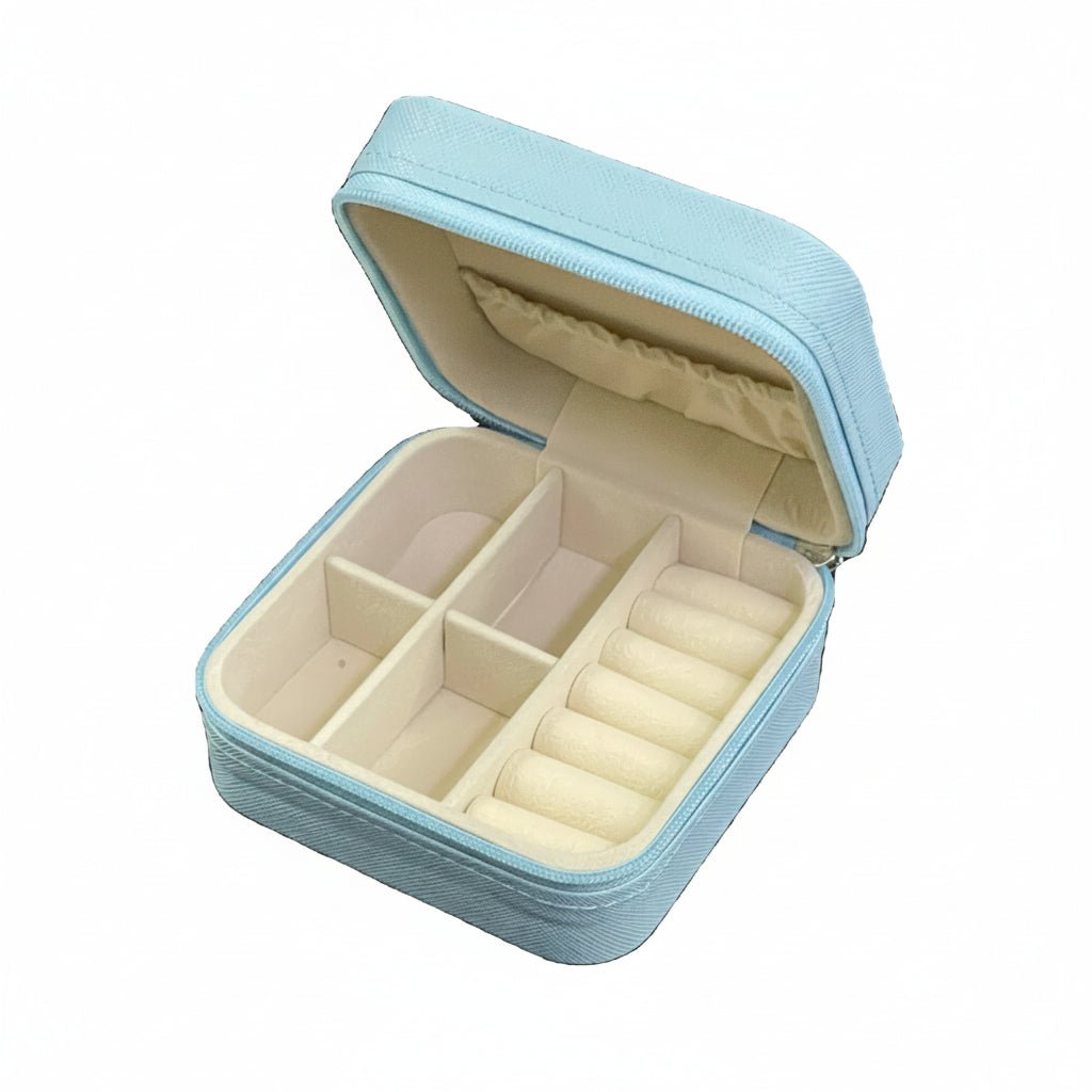 Portable Jewelry Box with Zipper - 3 - 3/4 x 3 - 3/4 x 1 - 7/8 PU Leather - Lion Wholesale