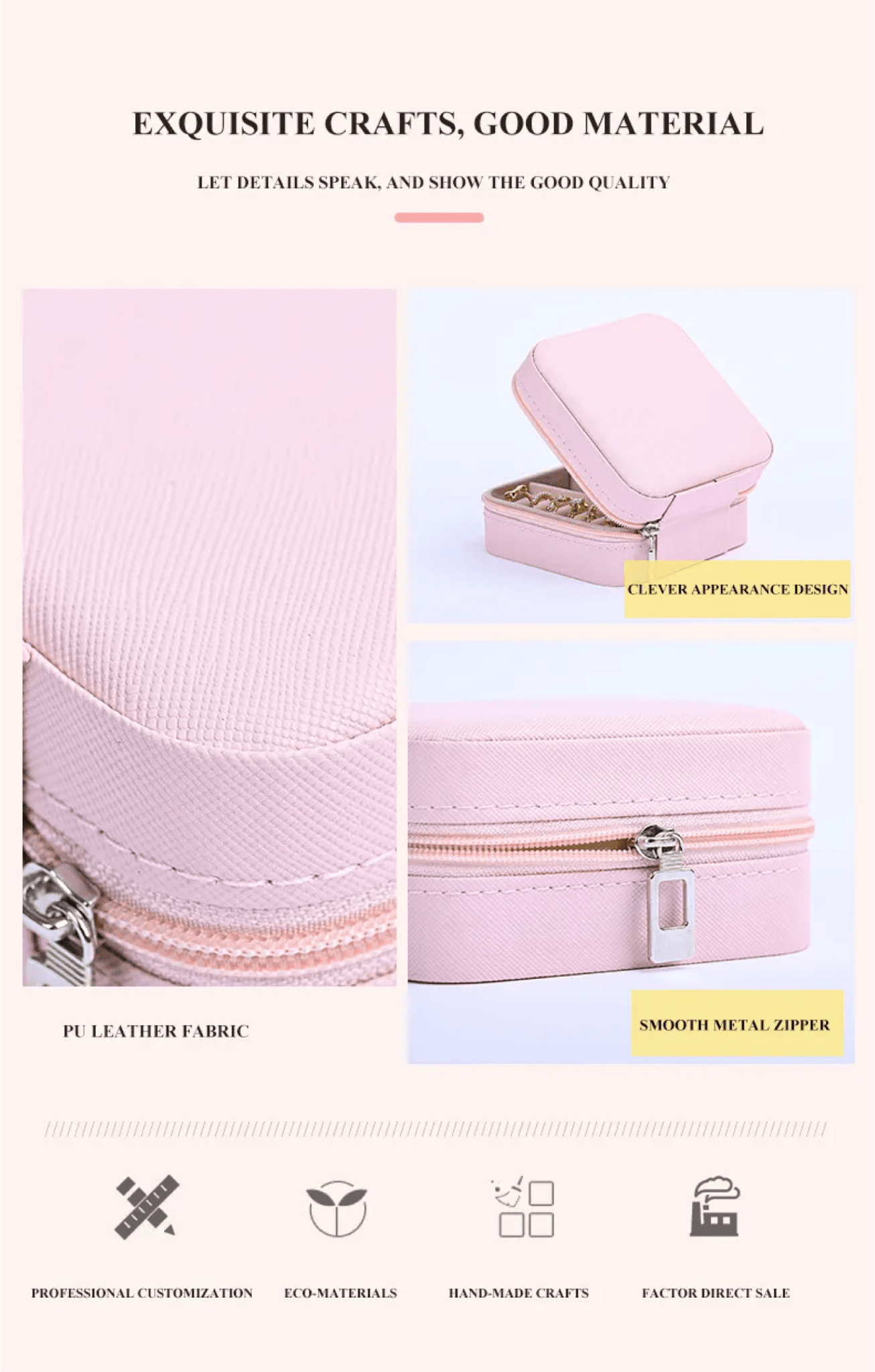 Portable Jewelry Box with Zipper - 3 - 3/4 x 3 - 3/4 x 1 - 7/8 PU Leather - Lion Wholesale