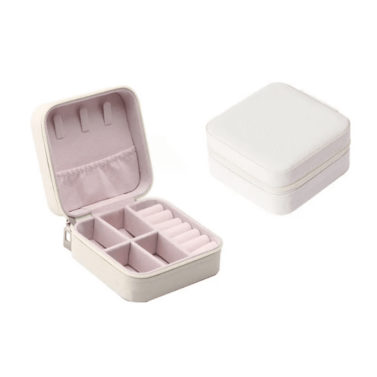 Portable Jewelry Box with Zipper - 3 - 3/4 x 3 - 3/4 x 1 - 7/8 PU Leather - Lion Wholesale