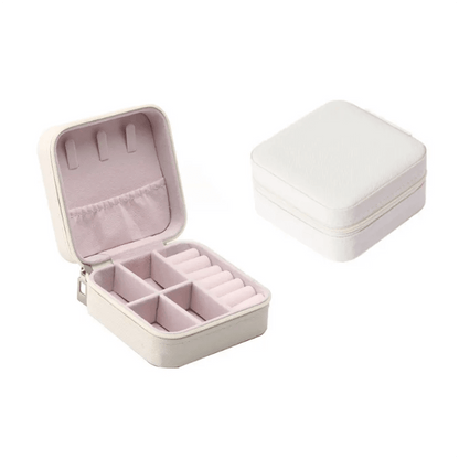 Portable Jewelry Box with Zipper - 3 - 3/4 x 3 - 3/4 x 1 - 7/8 PU Leather - Lion Wholesale